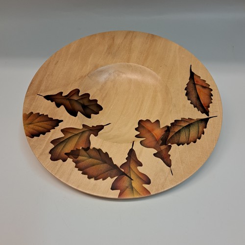 MH105 Platter, Maple with Air Brush Leaves $190 at Hunter Wolff Gallery